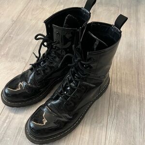 Black Patent Lace-Up Combat Boots